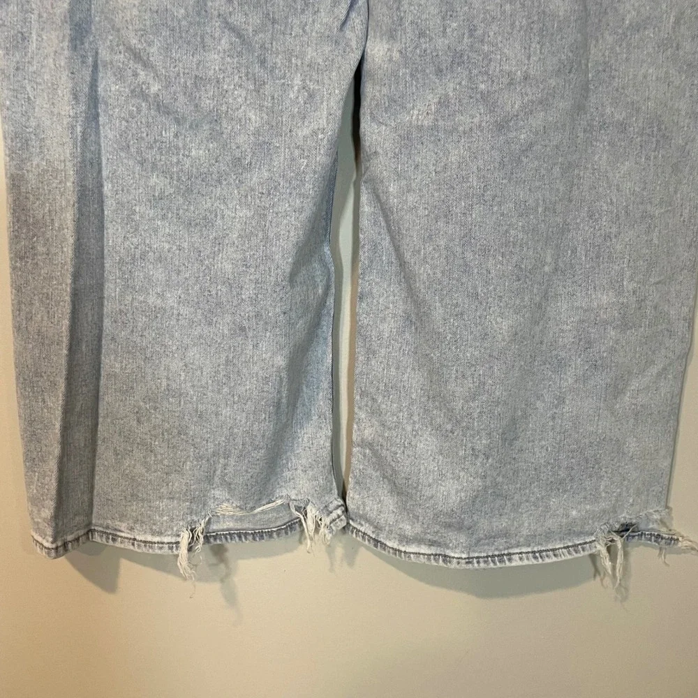American Eagle Super High Rise Baggy Wide Leg Jeans Light Wash Distress 16 Short